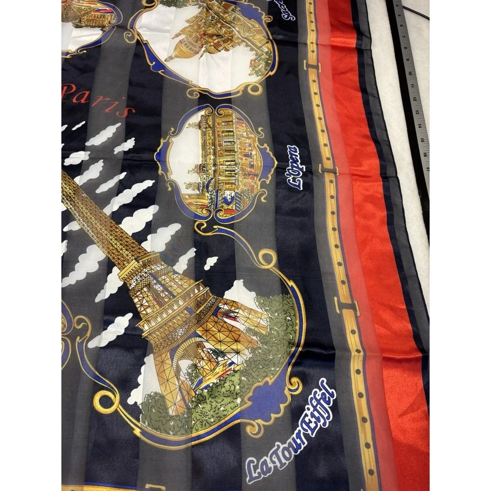 Vintage Paris Souvenir Square‎ Scarf Sheer French Eiffel Tower BOHO Preppy